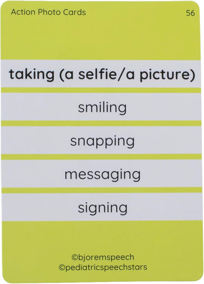 Bjorem Speech® Action Photo Cards - Engaging Speech Therapy Tool for Verb Recognition and Language Development - 50 Diverse and Educational Cards with Storage Box