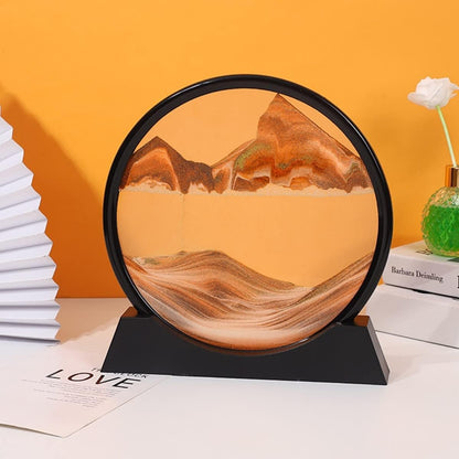 Arthink Moving Sand Art Picture in Motion Round Glass 3D Deep Sea Landscape, Dynamic Sand Art Sandscapes, Sensory Relaxing Desktop