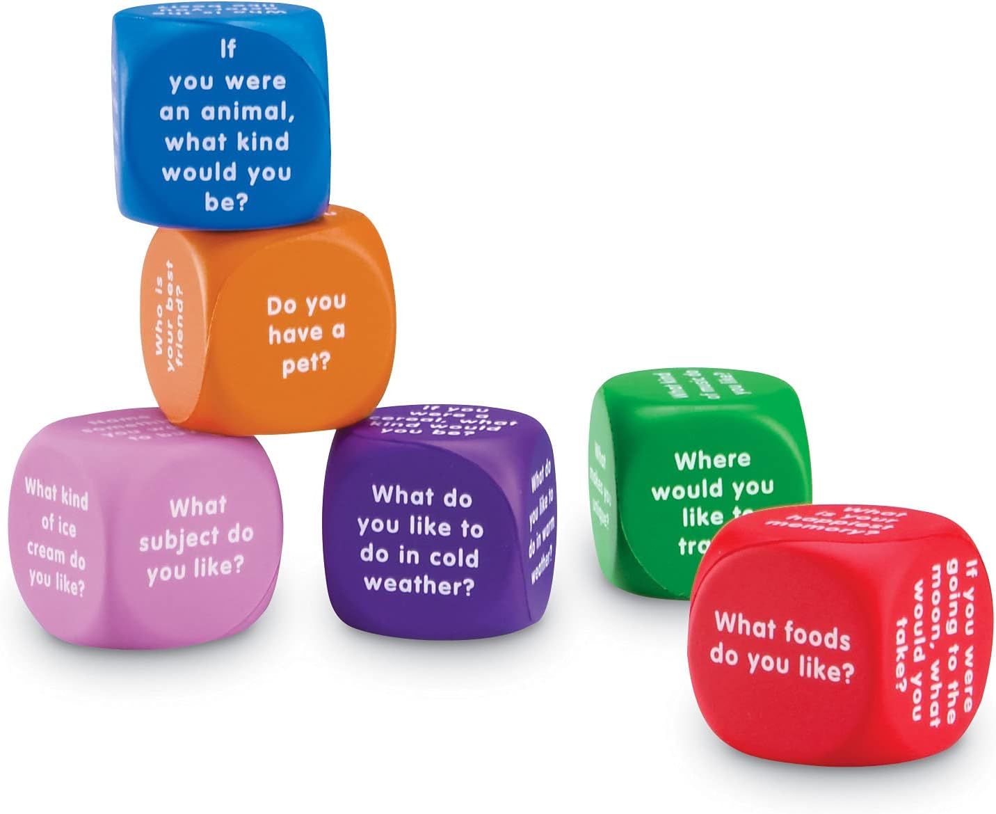 Learning Resources Conversation Cubes -Ages 6+, Foam Cubes for Social Emotional Learning, School Counselor Supplies, Speech Therapy Toys, Ice Breaker Cubes,Teacher Must Haves, 6 Pieces