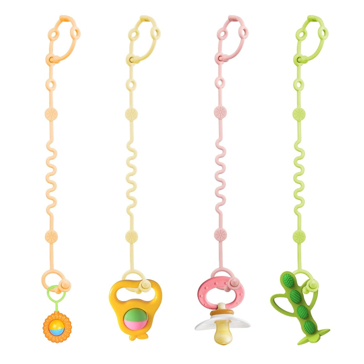 LittleHugs Toy Straps for Baby, 5pcs Adjustable Toy Holder for Stroller Accessories, Silicone Tether Pacifier Clip, No Throw Travel Essential Leash for High Chair, Car Seat (5-Pack)