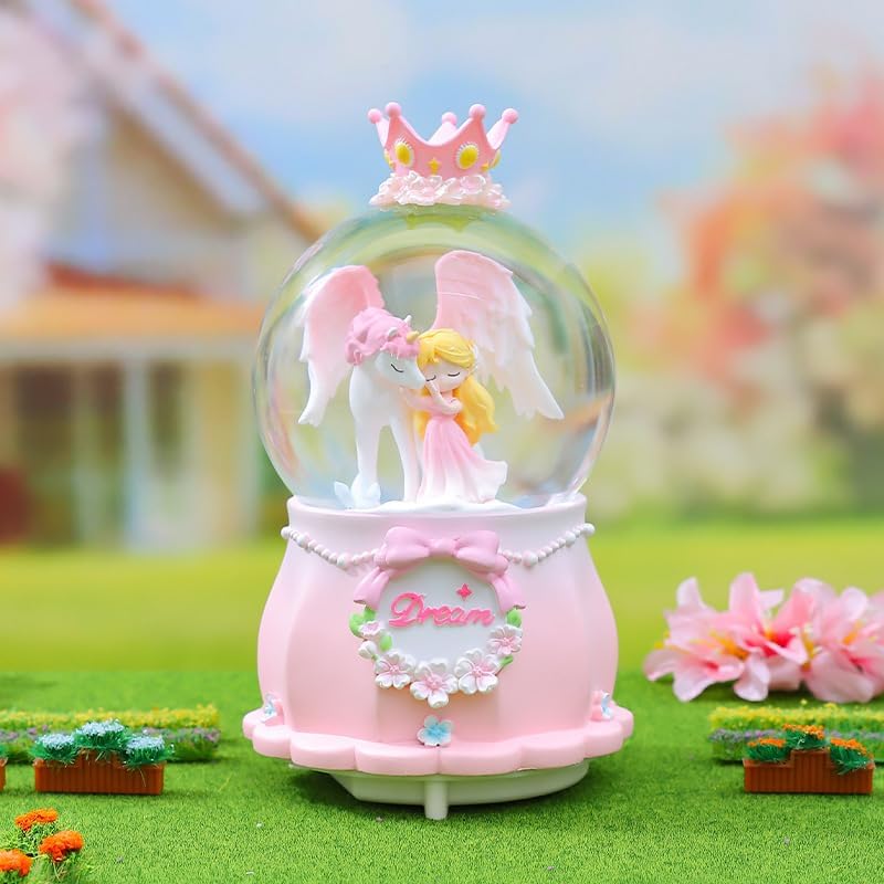 You're My Princess Snowflake Glass Globe, Unicorn Princess Snow Globe with Music, Snow Globe Gift for Girls Daughters Ladies Girlfriends, Automatic Snow Drift (4 * 6.3inch) (Pink)