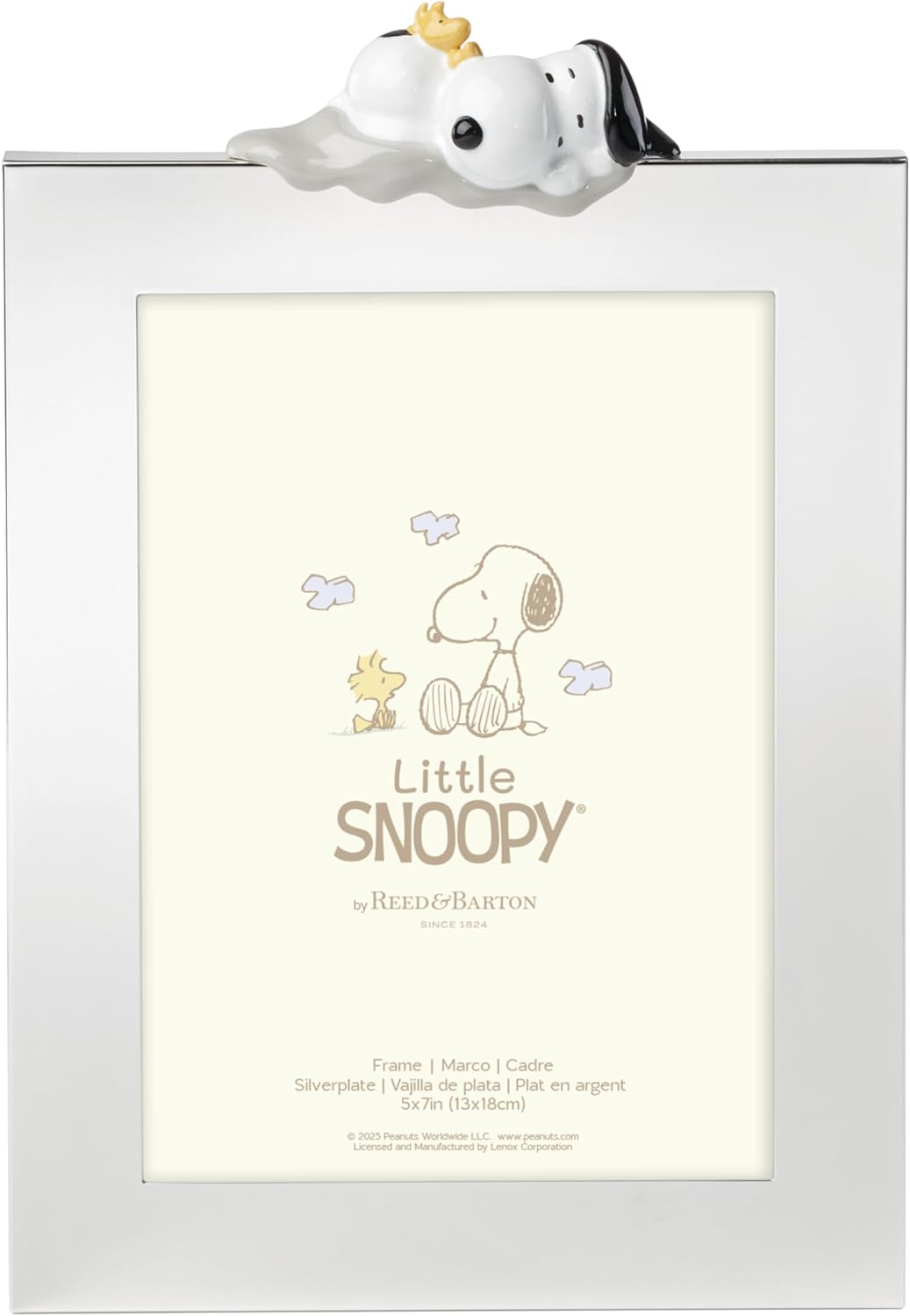 Reed and Barton Home Decor, Little Snoopy Musical Water Globe, Made from Metal & Glass, Room Decor, Plays Rock-A-Bye Baby, Snow Globe, Kids Gift, Decorations, Snoopy Design (Silver & White, 1 Piece)