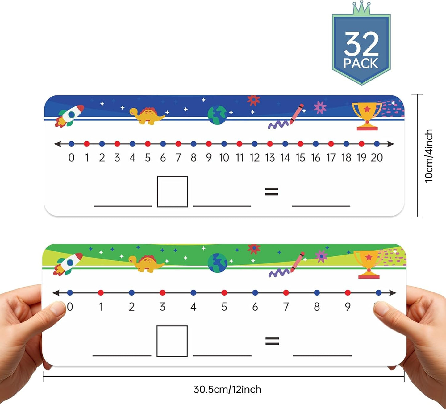 32 Packs Numbers Line Dry Erase Board Cards, 4"x12" Double Sided Numbers Line Dry Erase Board, 0-10 on one Side and 0-20 on The Other Side; Classroom Must Haves Home Desktop Portable Math Whiteboards