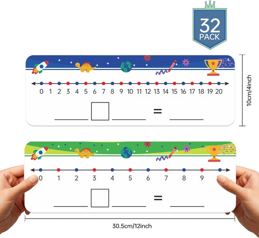 32 Packs Numbers Line Dry Erase Board Cards, 4"x12" Double Sided Numbers Line Dry Erase Board, 0-10 on one Side and 0-20 on The Other Side; Classroom Must Haves Home Desktop Portable Math Whiteboards