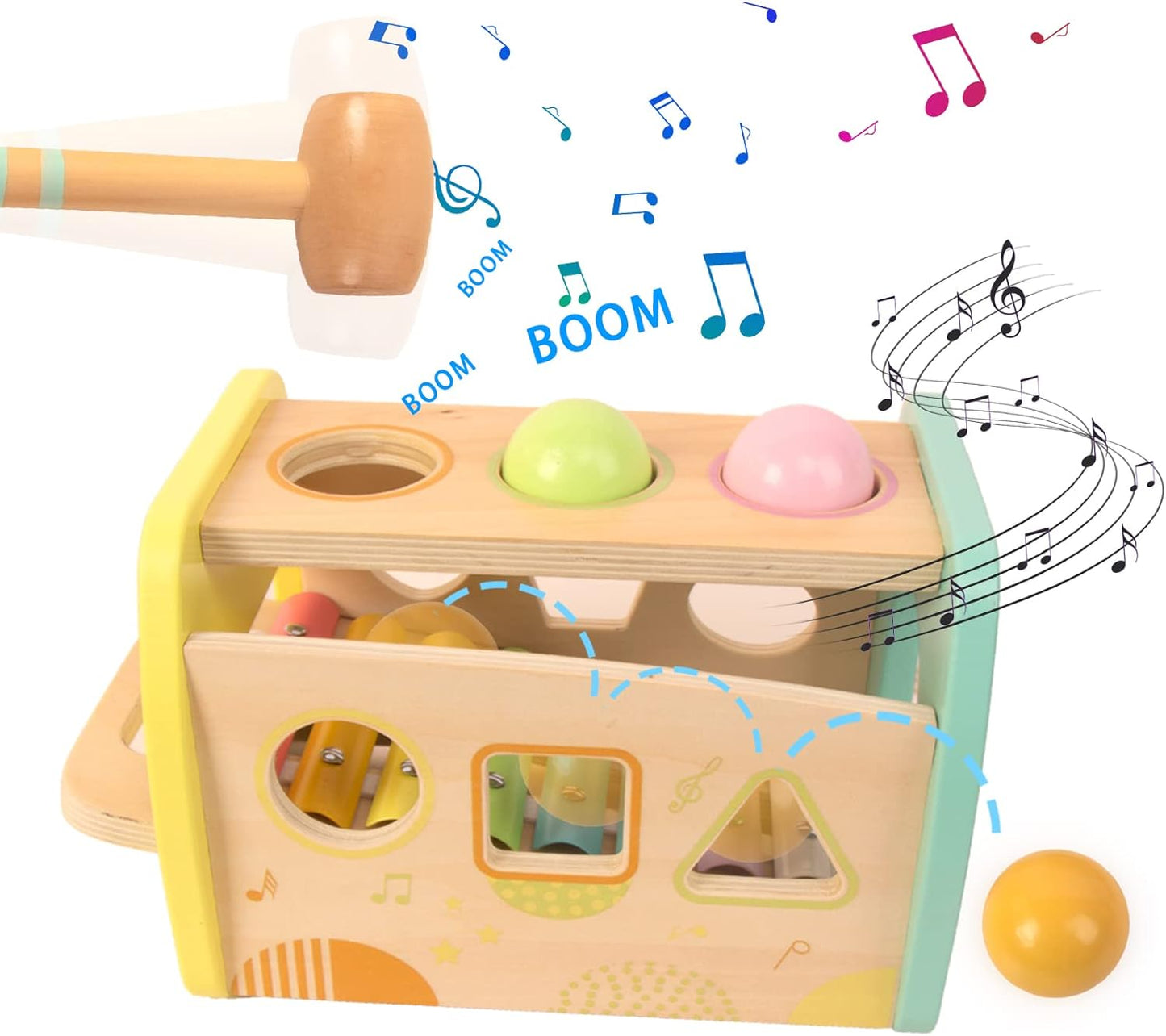 Hammering Pounding Toys Wooden Educational Toy Xylophone Shape Sorter, Birthday Gift for 3 Years Boys Girls Baby Toddler Kids Developmental Montessori Learning Toy (Yellow)