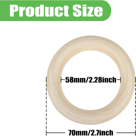 20 Pcs Unfinished Wooden Rings for Crafts, 70mm/2.7inch Natural Wood Rings Without Paint, Macrame Rings for DIY, Jewelry Making