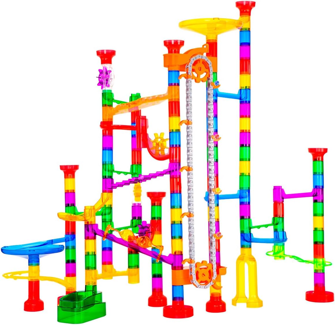 Meland Marble Run - 132Pcs Marble Maze Game Building Toy for Kid, Marble Track Race Set & STEM Learning Toys for Boy Girl Age 3 4 5 6 7 8 9+ (102 Translucent Marbulous Pcs & 30 Glass Marbles)