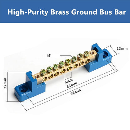 10 Positions Terminal Bus Bar Block 6 Pack Brass Wire Screw for Car Boat Marine Ground Power Distribution Grounding Electrical Bars Strip Block for 12V-110V, Blue