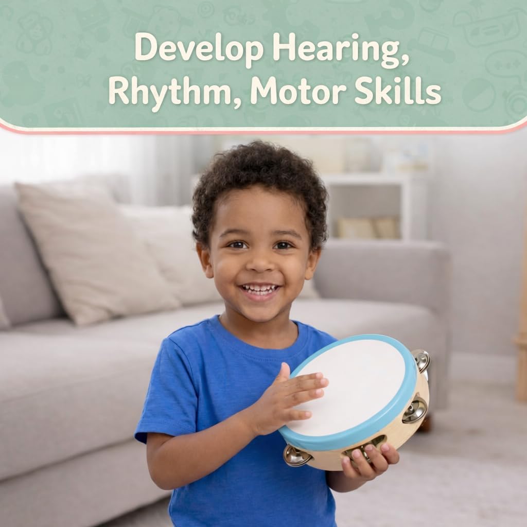 Stoie's Wooden Toddler Musical Instruments with Drum, Hand Bells, Flute, Maracas, Castanet, Tamburine, for Babies and Kids, Eco Friendly Montessori Educational Toy