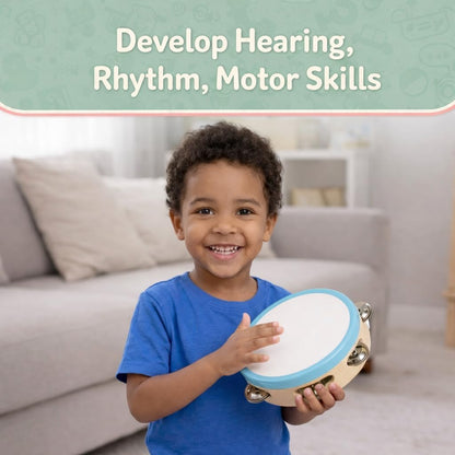 Stoie's Wooden Toddler Musical Instruments with Drum, Hand Bells, Flute, Maracas, Castanet, Tamburine, for Babies and Kids, Eco Friendly Montessori Educational Toy