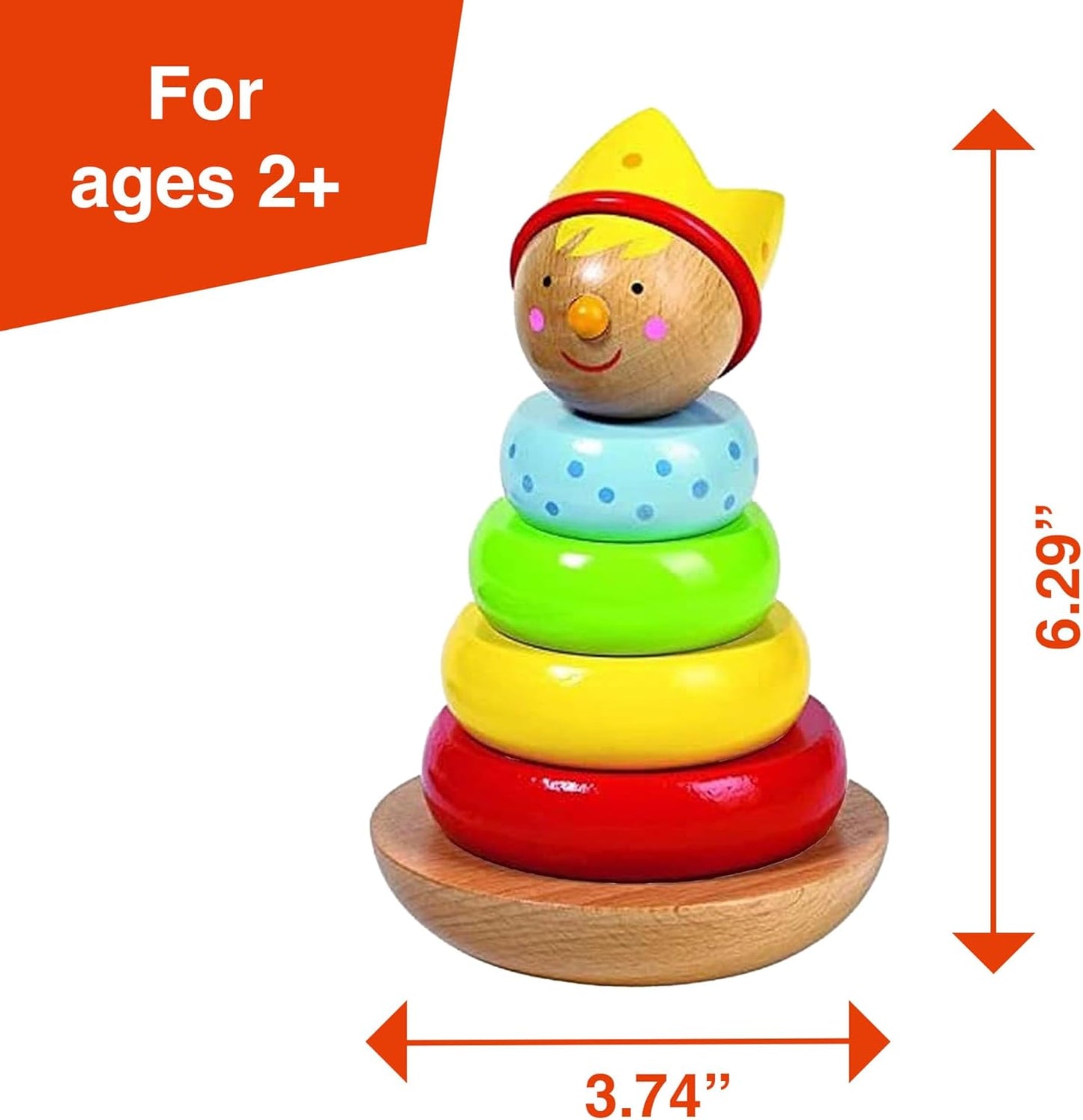 Goki Rainbow Stacking Toys for Toddlers 1–3 Little Prince | Classic 6-Piece Ring Stacker | Colorful Wooden Rainbow Stacking Rings for Fine Motor Skill Development & Early Learning Wood Toys