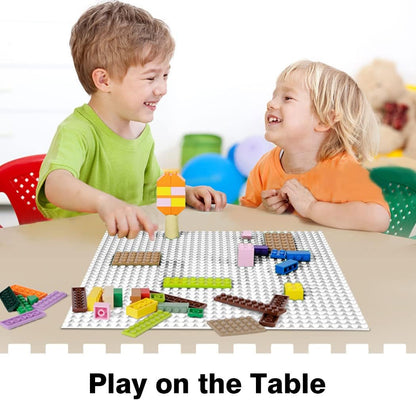 8 Pack Peel-and-Stick Building Baseplates, 10”x10” Classic Self-Adhesive Boards - 100% Compatible with All Major Brands, Sturdy Stacking Play Table Top, Green/Grey/Blue/White