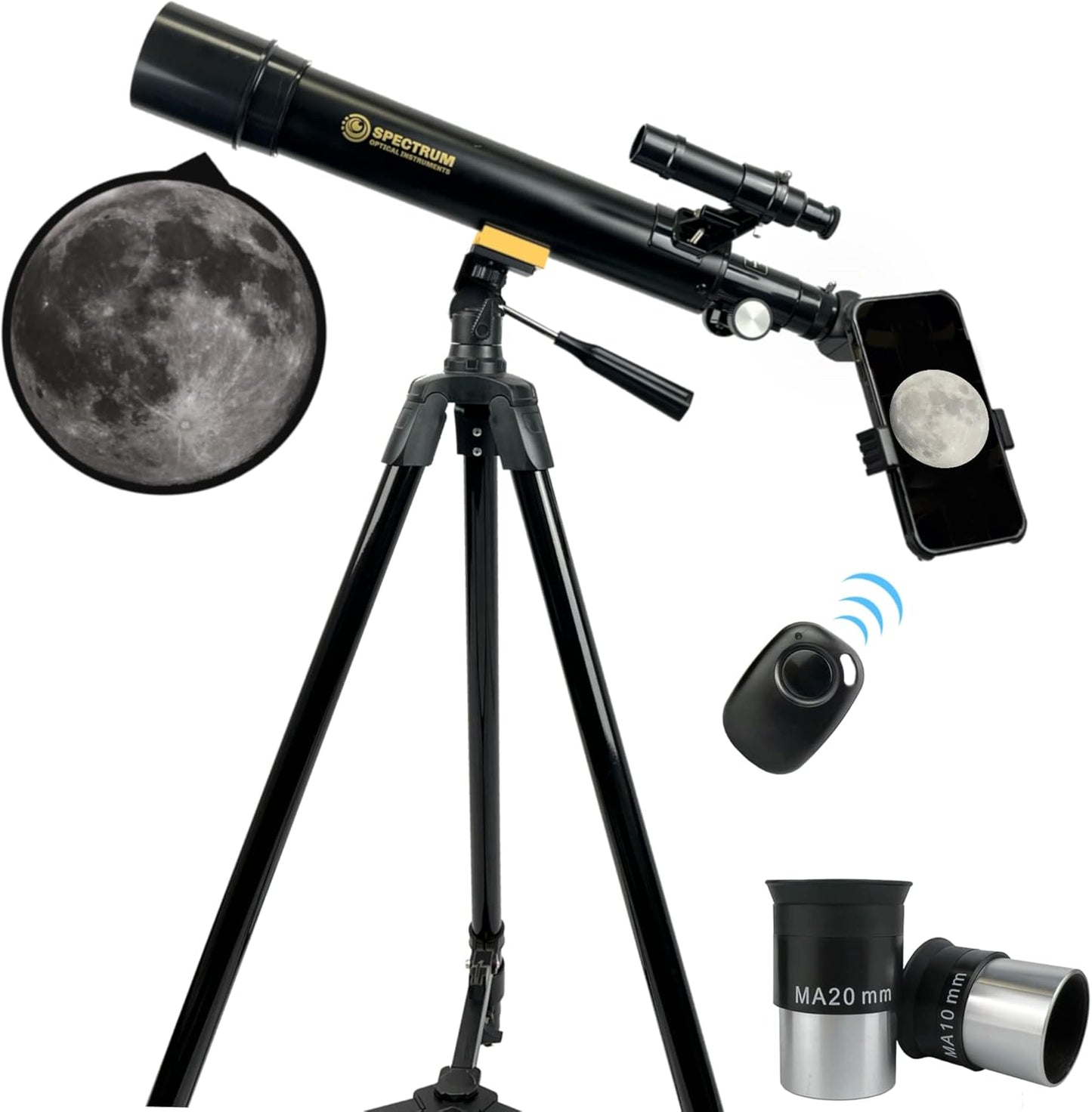 SpectrumOI Telescope for Kids, Telescope for Adults Astronomy Gifts for Kids 8-12 - Premium Refractor 70mm Aperture with Carry Bag and Phone Holder
