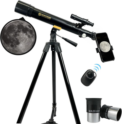 SpectrumOI Telescope for Kids, Telescope for Adults Astronomy Gifts for Kids 8-12 - Premium Refractor 70mm Aperture with Carry Bag and Phone Holder