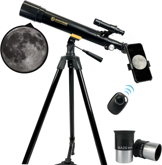 SpectrumOI Telescope for Kids, Telescope for Adults Astronomy Gifts for Kids 8-12 - Premium Refractor 70mm Aperture with Carry Bag and Phone Holder