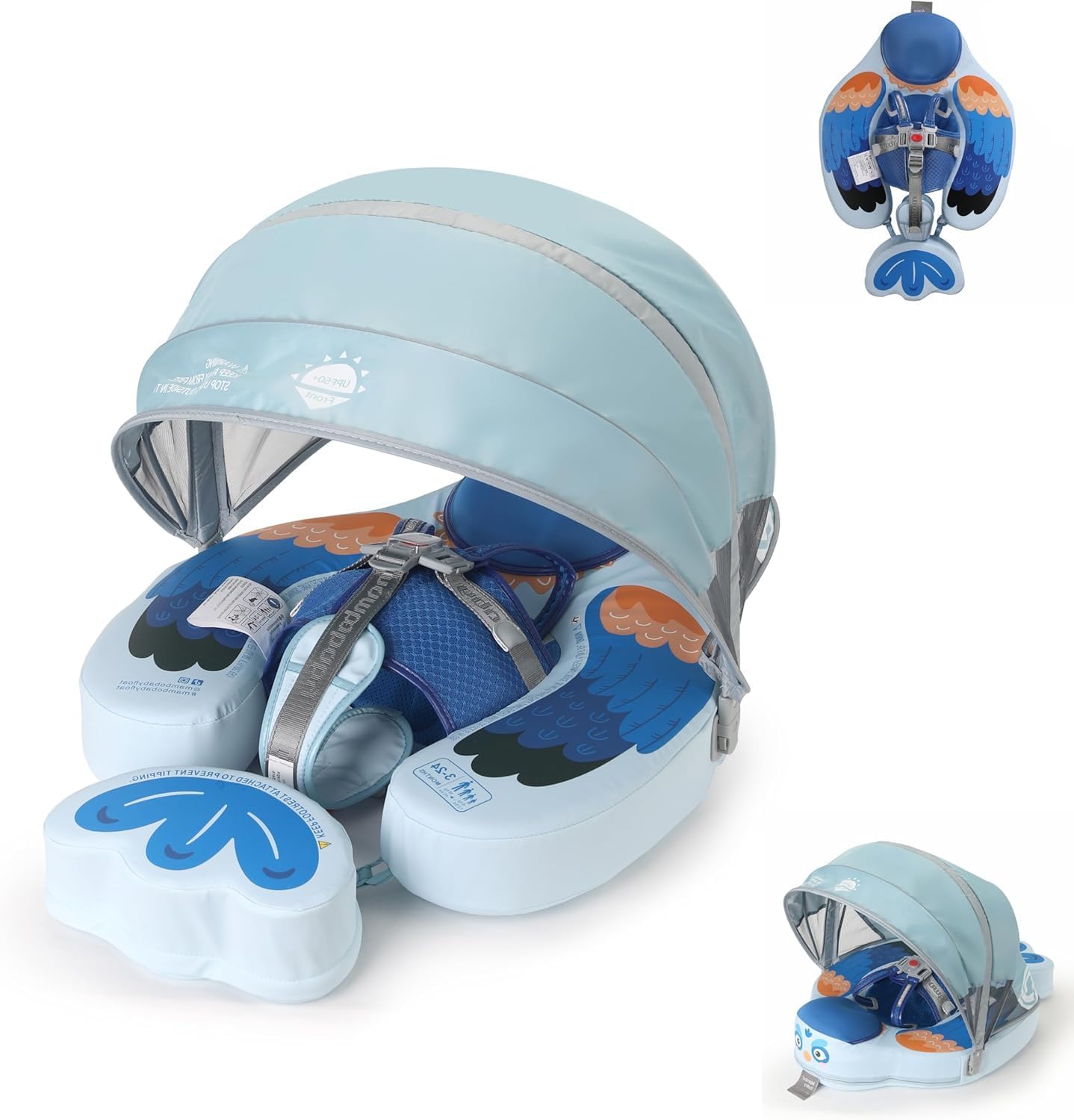 Baby Pool Float with UPF50+ 3D Adjustable Canopy, Add Tail Mambobaby Float Non Inflatable Infant Floats for Pool, Cartoon Narwhal Baby Floats (NPink with Canopy-U05NPCTLUROHML01U05)