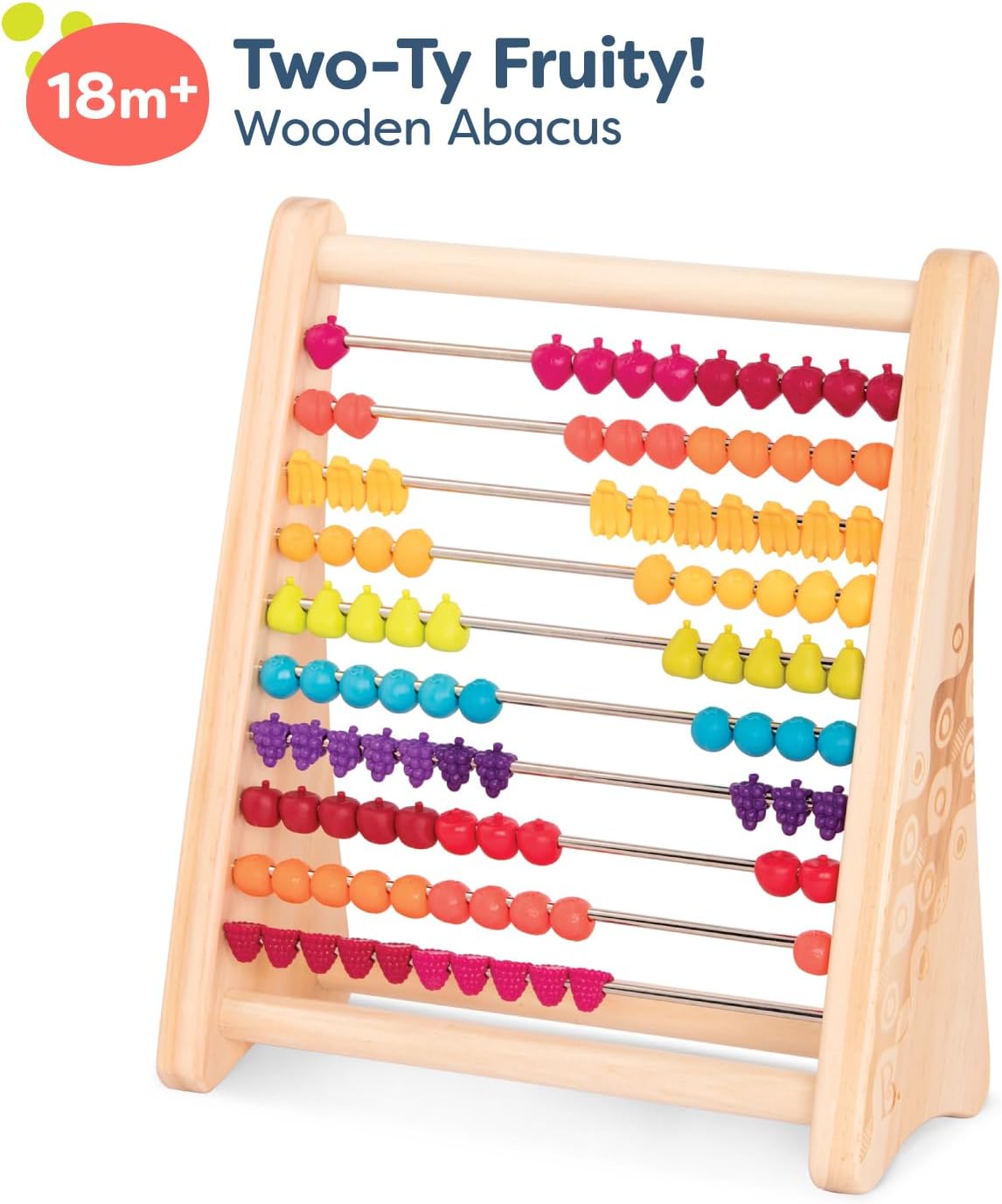 B. toys – Fruity! Wooden Abacus for Kids Classic Math Learning Toy with 100 Beads Educational for Addition, Subtraction Numbers & Counting 18+ Months