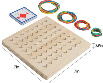 Kizh Wooden Geoboard Math Manipulative Material Graphical Geo Board Montessori Educational Toys Array Block Pattern Cards and Rubber Bands STEM Puzzle Matrix 8x8 Brain Teaser Toys