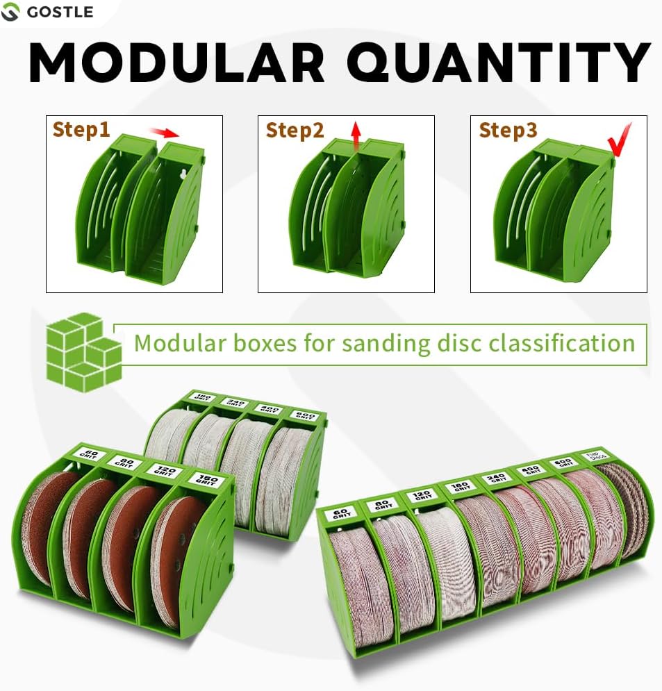 5 Inch Professional Sanding Discs Storage Bins - 8 Bins Set for Efficient Organization, Offset Snap-On Connection, Grit Classification, Space-Saving Design and Versatile Application, Red