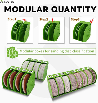 5 Inch Professional Sanding Discs Storage Bins - 8 Bins Set for Efficient Organization, Offset Snap-On Connection, Grit Classification, Space-Saving Design and Versatile Application, Red