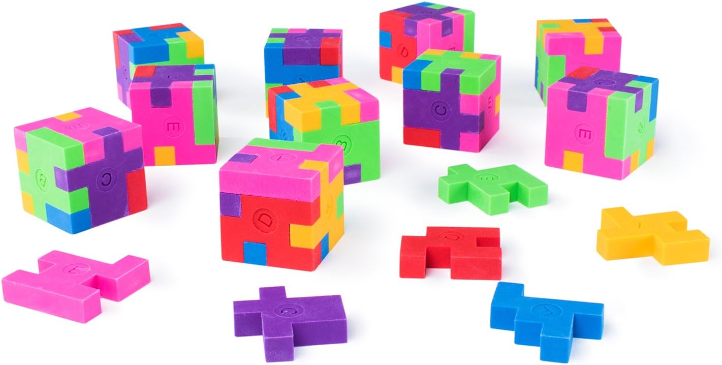 Super Z Outlet 12 Pack Colorful Puzzle Erasers Miniature Pencil Erasers Children Party Favors, Classroom Student Prize Packs, Brain Teasers (Cube)