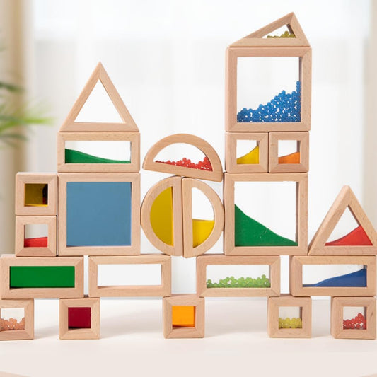 Rainbow Sensory Stacking Toys, Stem Education Building Block Set, 23 Wooden Beads, Fine Sand Sound Building Blocks, Toddlers, Infants, Children, Colorful Geometric Stacking Toys