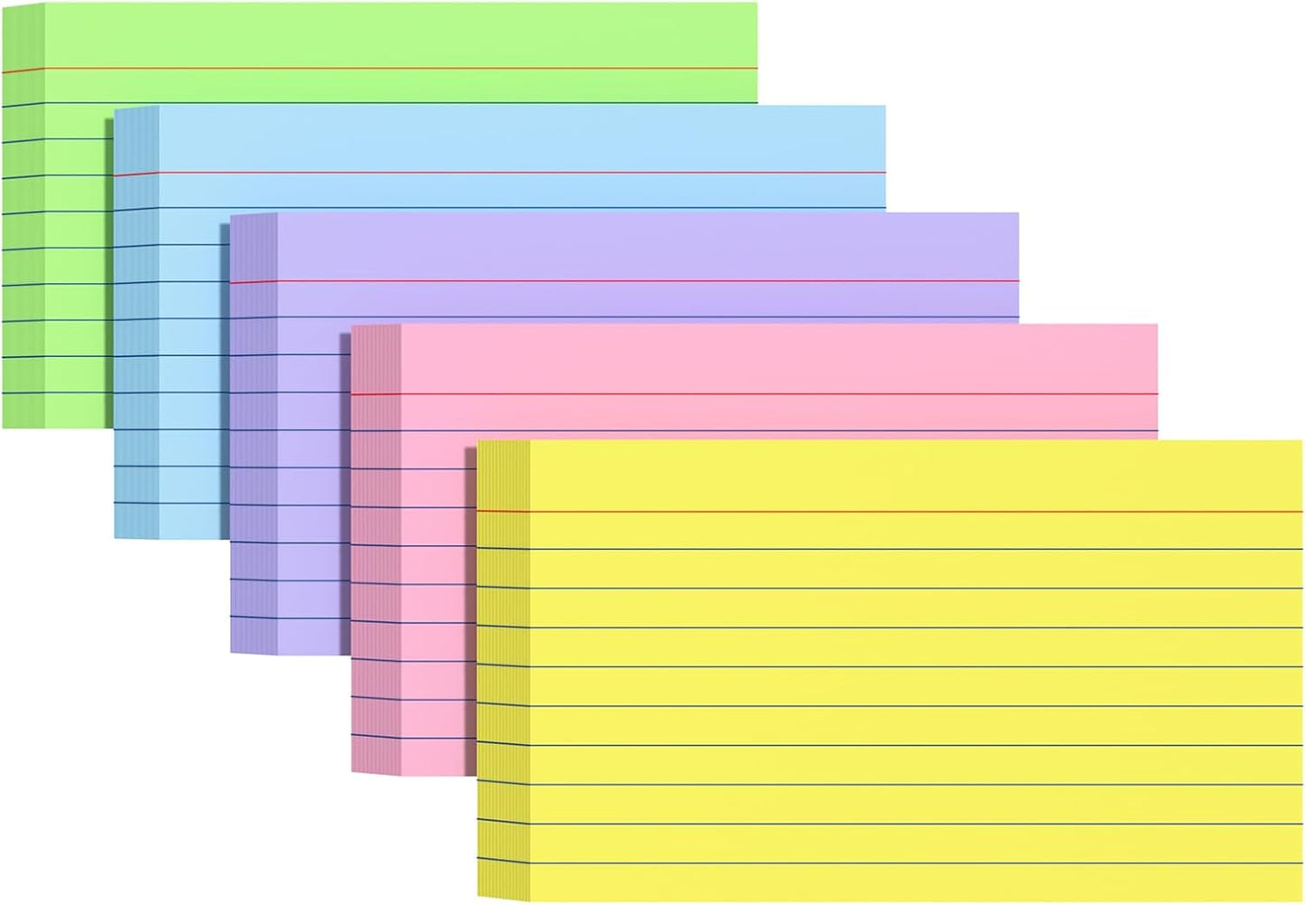 Index Cards 3x5 Inches, 300 PCS, Colored Flash Cards With Ring, Punched Lined Study Card Ruled Flashcards Notecards, Ruled Front And Blank Back, Note Card for School, College And Home