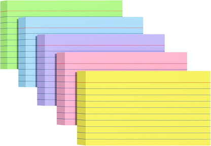 Index Cards 3x5 Inches, 300 PCS, Colored Flash Cards With Ring, Punched Lined Study Card Ruled Flashcards Notecards, Ruled Front And Blank Back, Note Card for School, College And Home