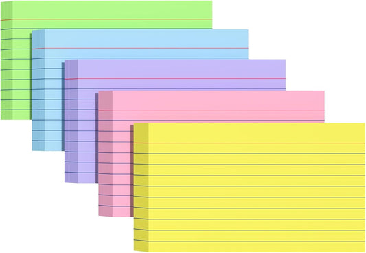 Index Cards 3x5 Inches, 300 PCS, Colored Flash Cards With Ring, Punched Lined Study Card Ruled Flashcards Notecards, Ruled Front And Blank Back, Note Card for School, College And Home