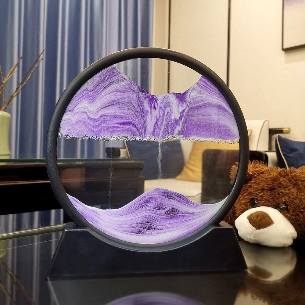 Arthink Moving Sand Art Picture in Motion Round Glass 3D Deep Sea Landscape, Dynamic Sand Art Sandscapes, Sensory Relaxing Desktop