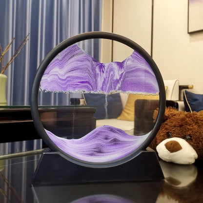 Arthink Moving Sand Art Picture in Motion Round Glass 3D Deep Sea Landscape, Dynamic Sand Art Sandscapes, Sensory Relaxing Desktop