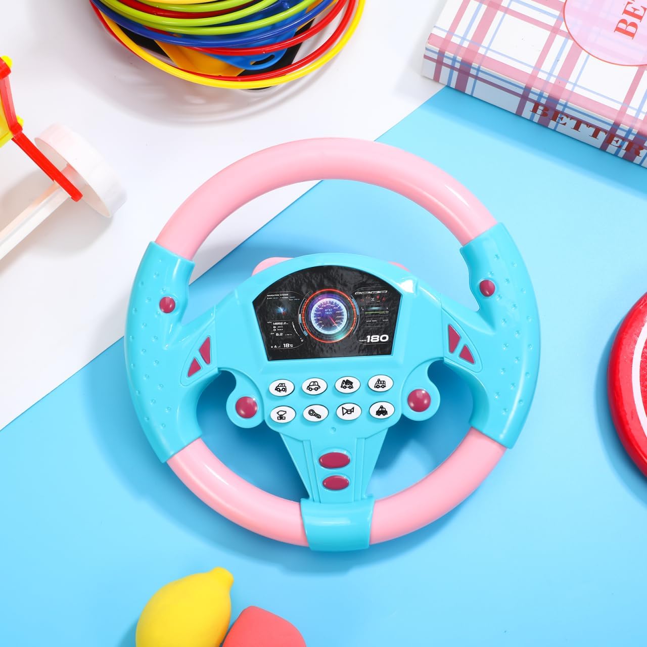 TOYANDON Kids Steering Wheel - Toddler Steering Wheel Toy, Simulated Driving Racing Car Game Controller, Pretend Driving Toy with Light and Music Electric Sounding Effects for Boys Girls (No Battery)