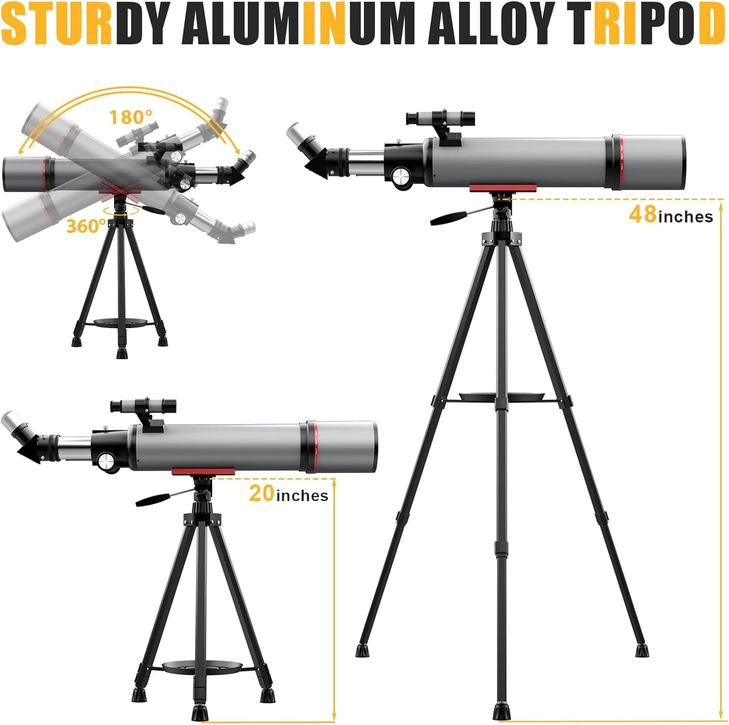 Telescope for Adults & Kids - 90mm Aperture 600mm Refractor High Powered Telescope for Beginners - Portable Astronomy Telescopes with Phone Adapter Tripod Carry Bag Gifts for Men
