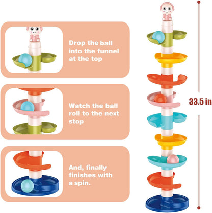 FUN LITTLE TOYS Ball Drop Toys for Toddler 1-3, 9 Layer Roll Swirling Ball Tower with 3 Balls, Ball Run Ramp for Baby Learning Development Educational Activities Toy Birthday Gift