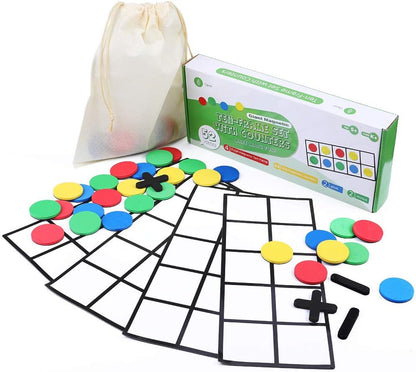 Big Magnetic Ten Frame Set, Opret 52 Pieces Math Manipulatives for Elementary, Kindergarten Classroom Must Haves Math Games with Storage Bag, Ages 5+, 4 Frames, 44 Counters, 2 Plus and 2 Minus