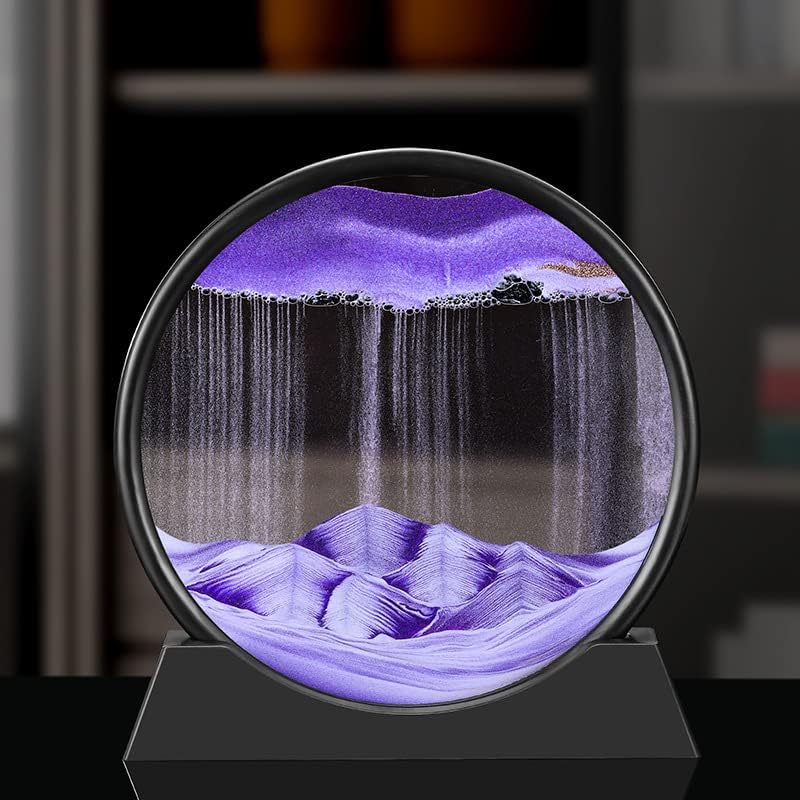 Arthink Moving Sand Art Picture in Motion Round Glass 3D Deep Sea Landscape, Dynamic Sand Art Sandscapes, Sensory Relaxing Desktop