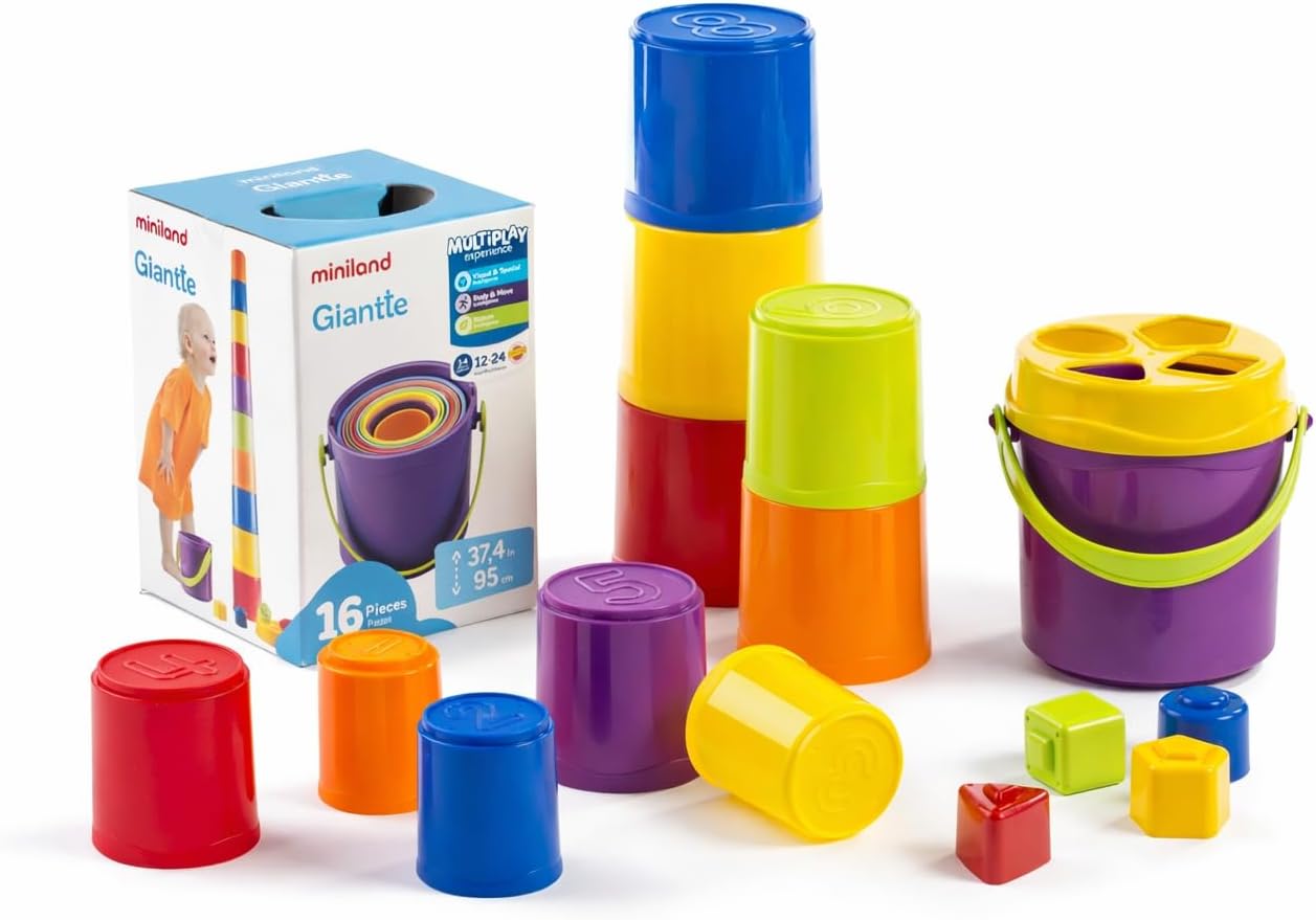 Miniland Sorting & Stacking Toys, Montessori for 1 Year Old, +2 Year Old Boy, Kids Cups, Baby Toys 1 Year Old, Shape Sorter, Made in Spain | Giantte