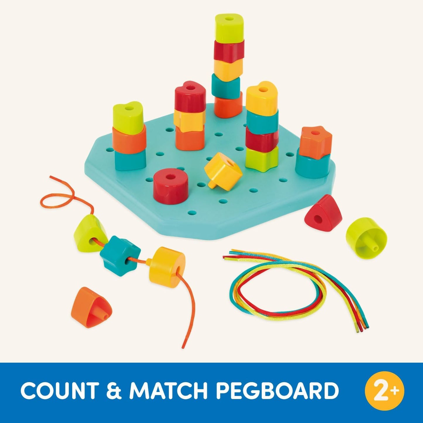 Battat – Toddler Peg Board – Stacking Peg Board Set – Fine Motor Skills Toy – Therapy Toy, 31 Pieces – 2+ Years – Count & Match Pegboard