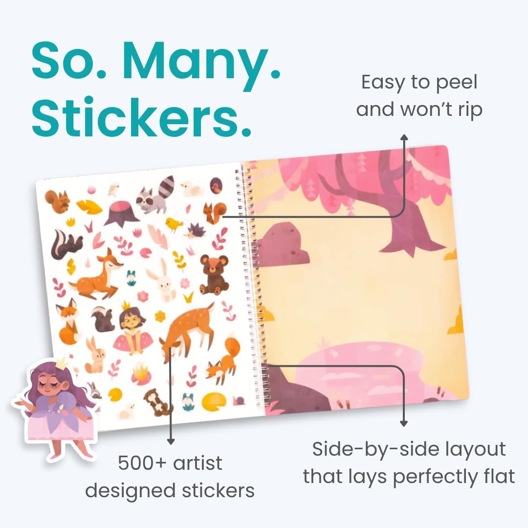 Animals Habitat 500+ Kids Sticker Book by Cupkin Toddler Airplane Travel Activity Coloring and Sticker Book, Road Trip Essentials, 12 Coloring Pages + 12 Scenes for Ages 2–8 Years - Colors A
