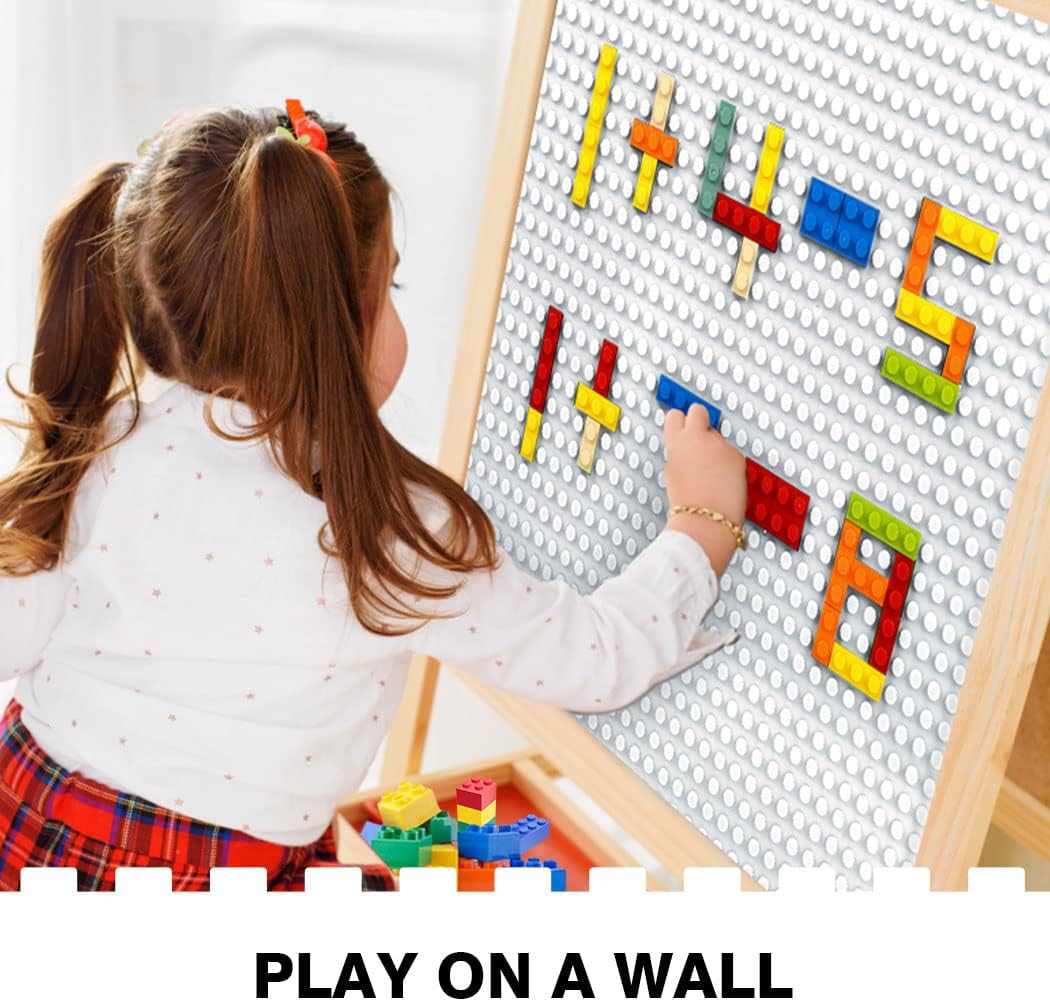 8 Pack Peel-and-Stick Building Baseplates, 10”x10” Classic Self-Adhesive Boards - 100% Compatible with All Major Brands, Sturdy Stacking Play Table Top, Green/Grey/Blue/White