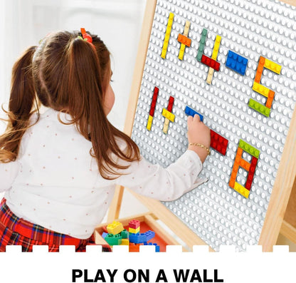 8 Pack Peel-and-Stick Building Baseplates, 10”x10” Classic Self-Adhesive Boards - 100% Compatible with All Major Brands, Sturdy Stacking Play Table Top, Green/Grey/Blue/White