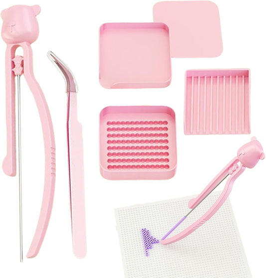 Ironing Bead Tools, Professional Hobbyist Tweezers for Kids with Organizer, Lightweight Construction for Steady Handling, Pattern Making Gear, 150g Set Pink