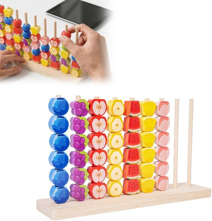 Color Matching Stacking, 2026 New Wooden Beads Sequencing Set with Stacking Blocks, Lacing Beads and Matching Shape Stacker, Competitive Tabletop Brain Teaser for Family Night (D)