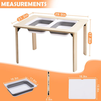 Sensory Play Activity Table for Kids, Foldable Table for Easy Storage with 2 Collapsible Storage Bins and Acrylic Painting Board, Wooden Made