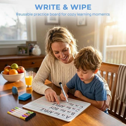 Nicpro Dry Erase Board with Lines 12 x 16 in, 2 Pack Kid Double Sided Lined White Board Dry Erase with 8 Pens, 2 Eraser, Small Learning Whiteboards for Kids, Students, Homeschool Essentials Supplies