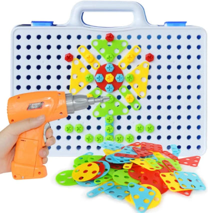 Panel Design and Drill Toy Set, 151 Pieces, Electric Drill Building Kit for Ages 3+ Great Gift for Kids