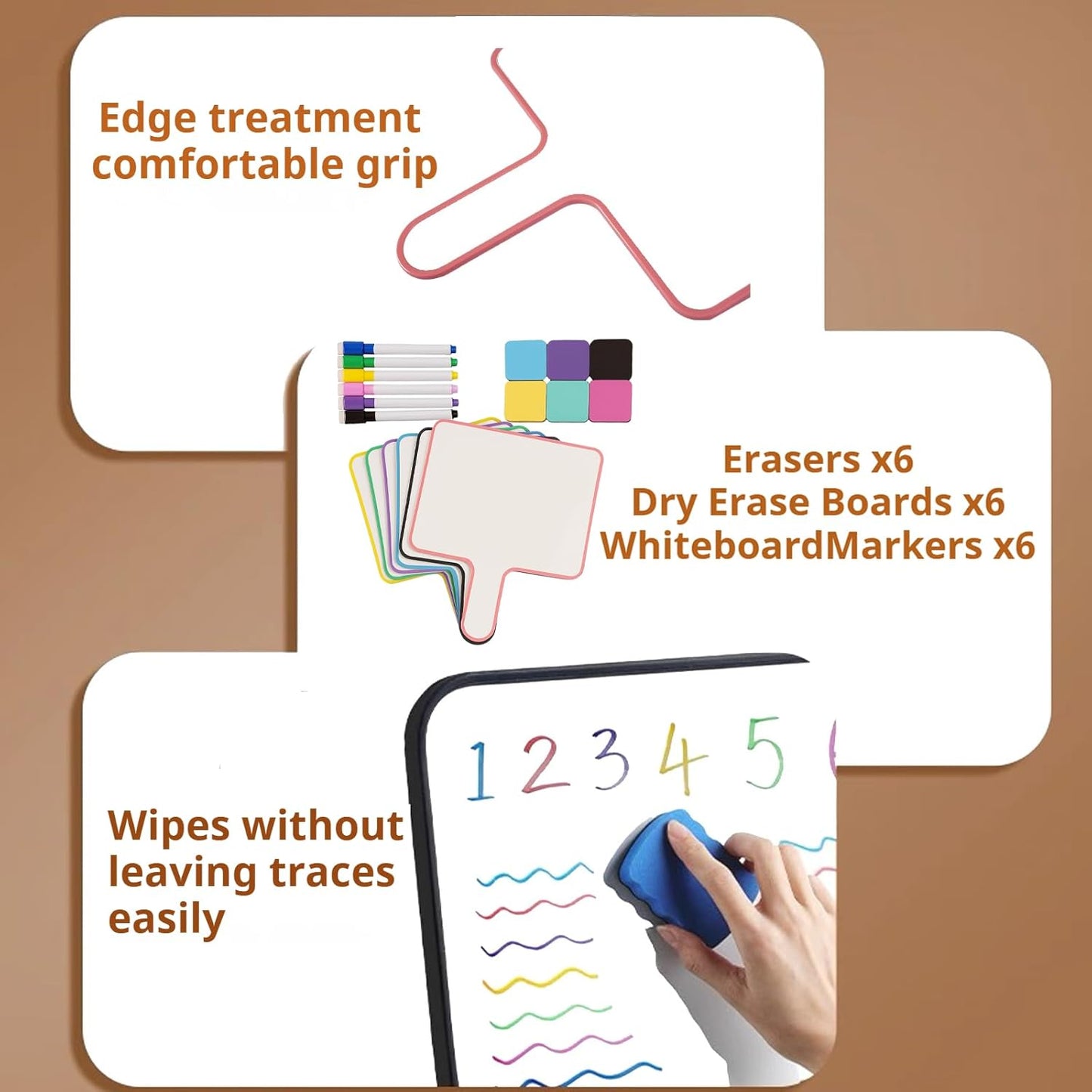 10''X 8'' Dry Erase Paddles with Markers & Erasers – Dry Erase Boards with Handles Double-Sided Small Whiteboards for Classroom, Teaching, Learning, and Group Activities (6)