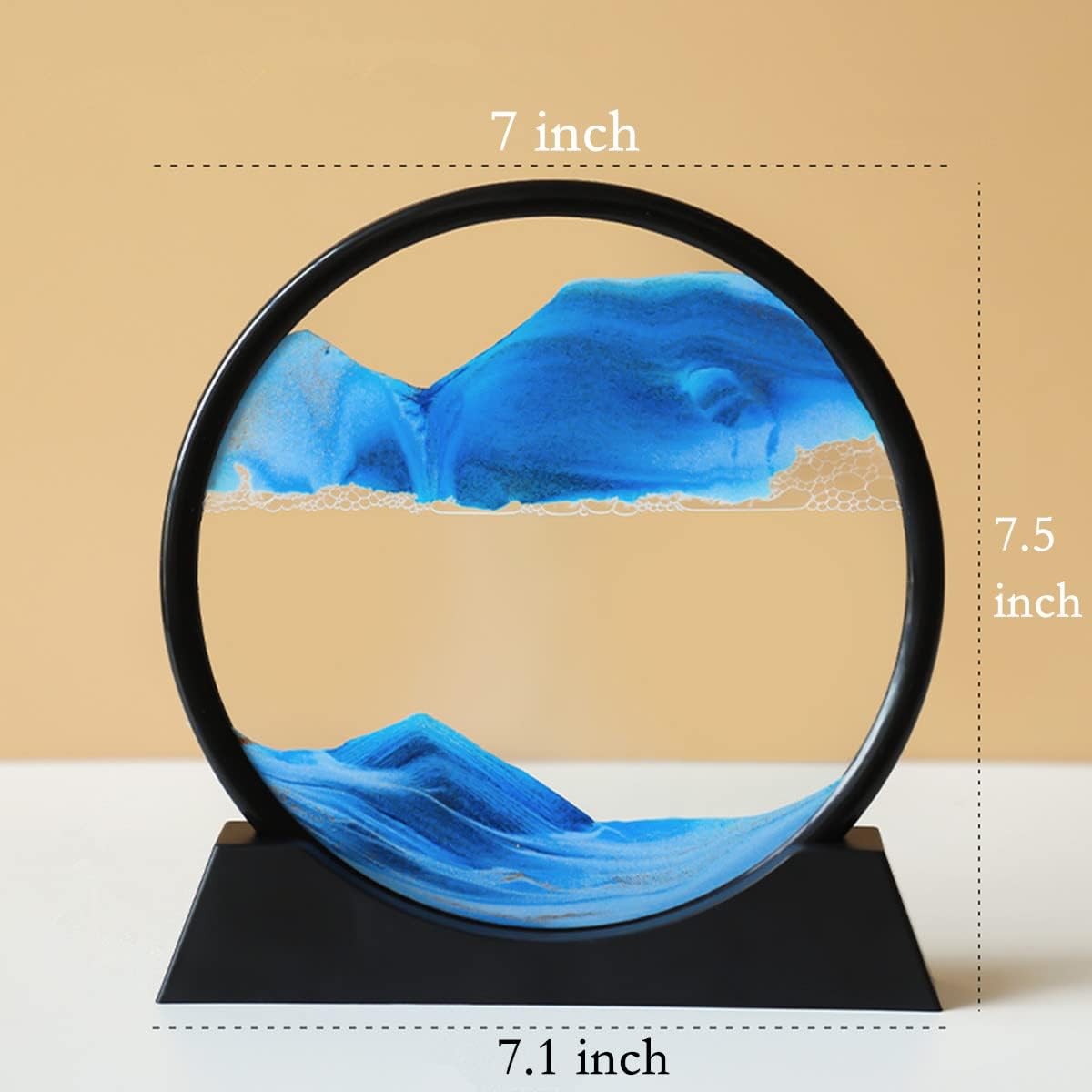 Arthink Moving Sand Art Picture in Motion Round Glass 3D Deep Sea Landscape, Dynamic Sand Art Sandscapes, Sensory Relaxing Desktop