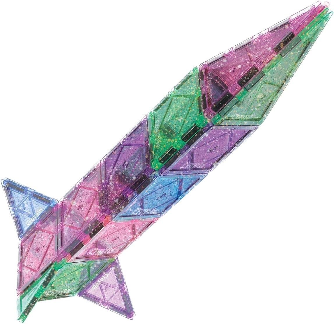 CreateOn Crayola Glitter Magnetic Tiles, Building Set for Kids, Magnetic Tiles, Kids’ Building Toys, STEM & Montessori Toys for Boys and Girls Ages 3+, 24-Piece Set (Glitter)