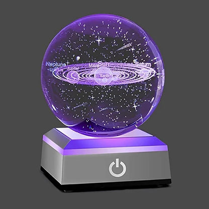 Solar System Crystal Ball Nightlight with LED Colorful Lighting, Touch Base, 3D Galaxy Crystal Ball Model Decor Science Astronomy Gift